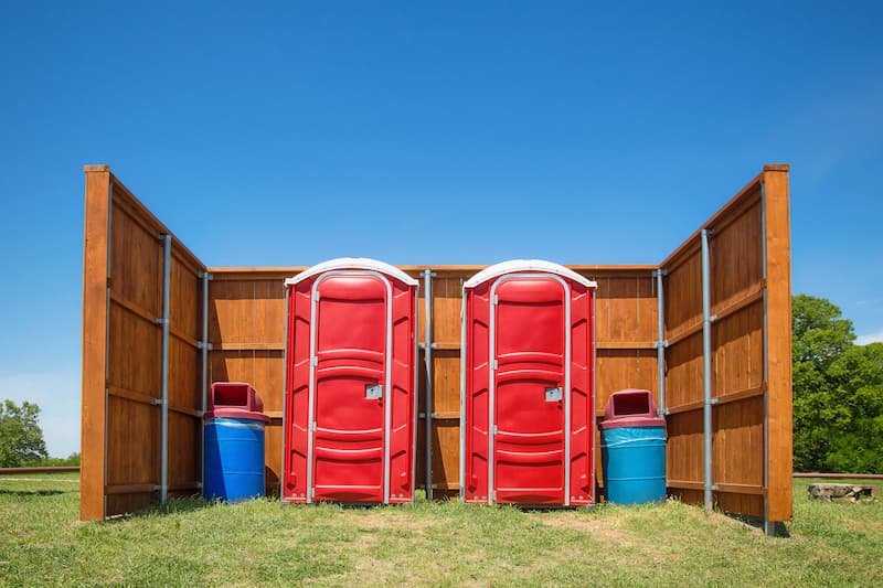 Short-term porta potty units staged for delivery in Palmdale, California